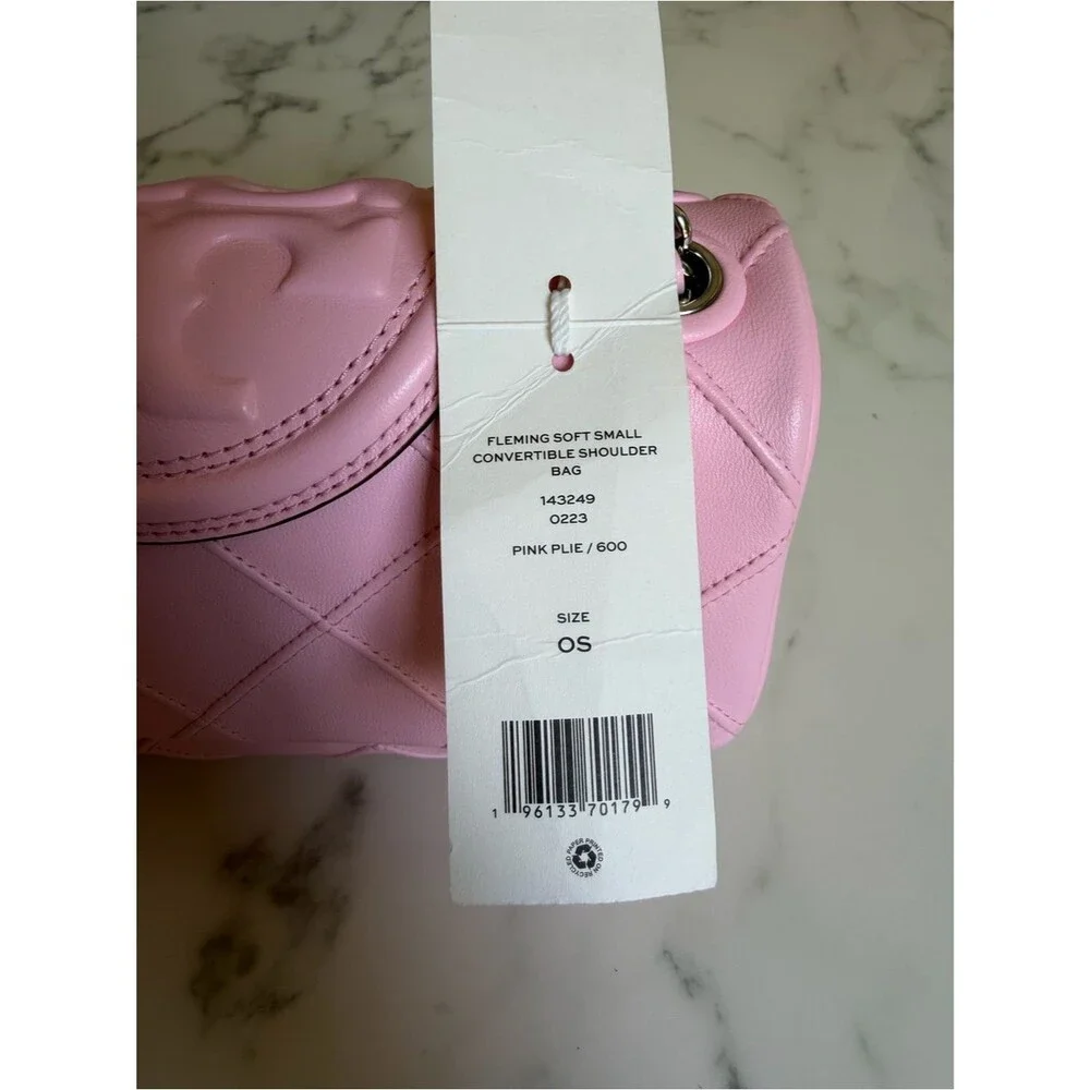 NWT Tory Burch Small Fleming Soft Convertible Shoulder Bag Pink Plie / Silver